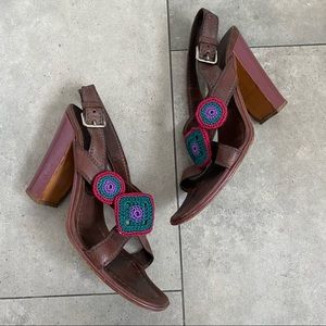 Prada brown leather crochet sandal heels 40